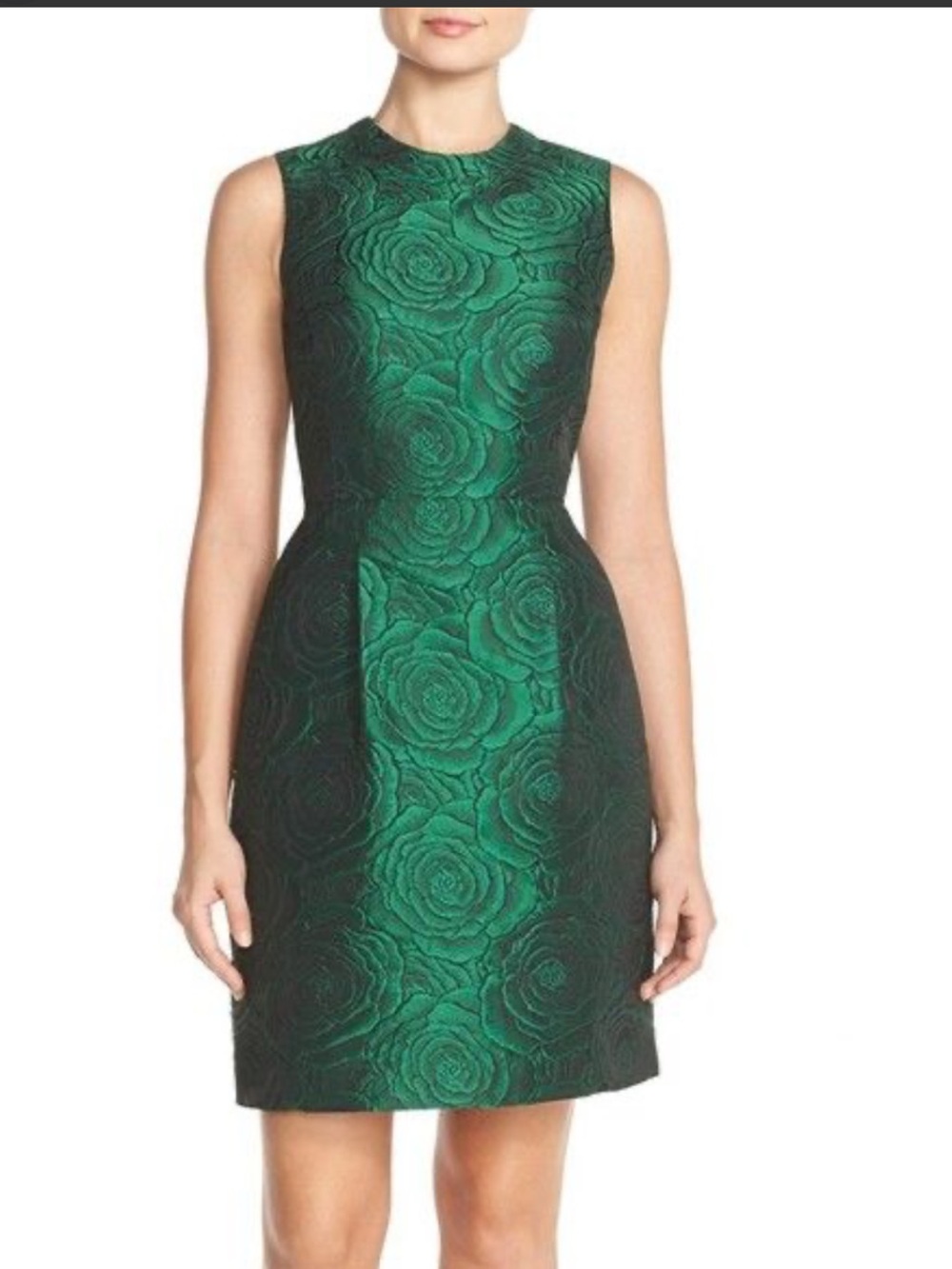 Tahari Emerald Floral Brocade Sheath Sleeveless Dress